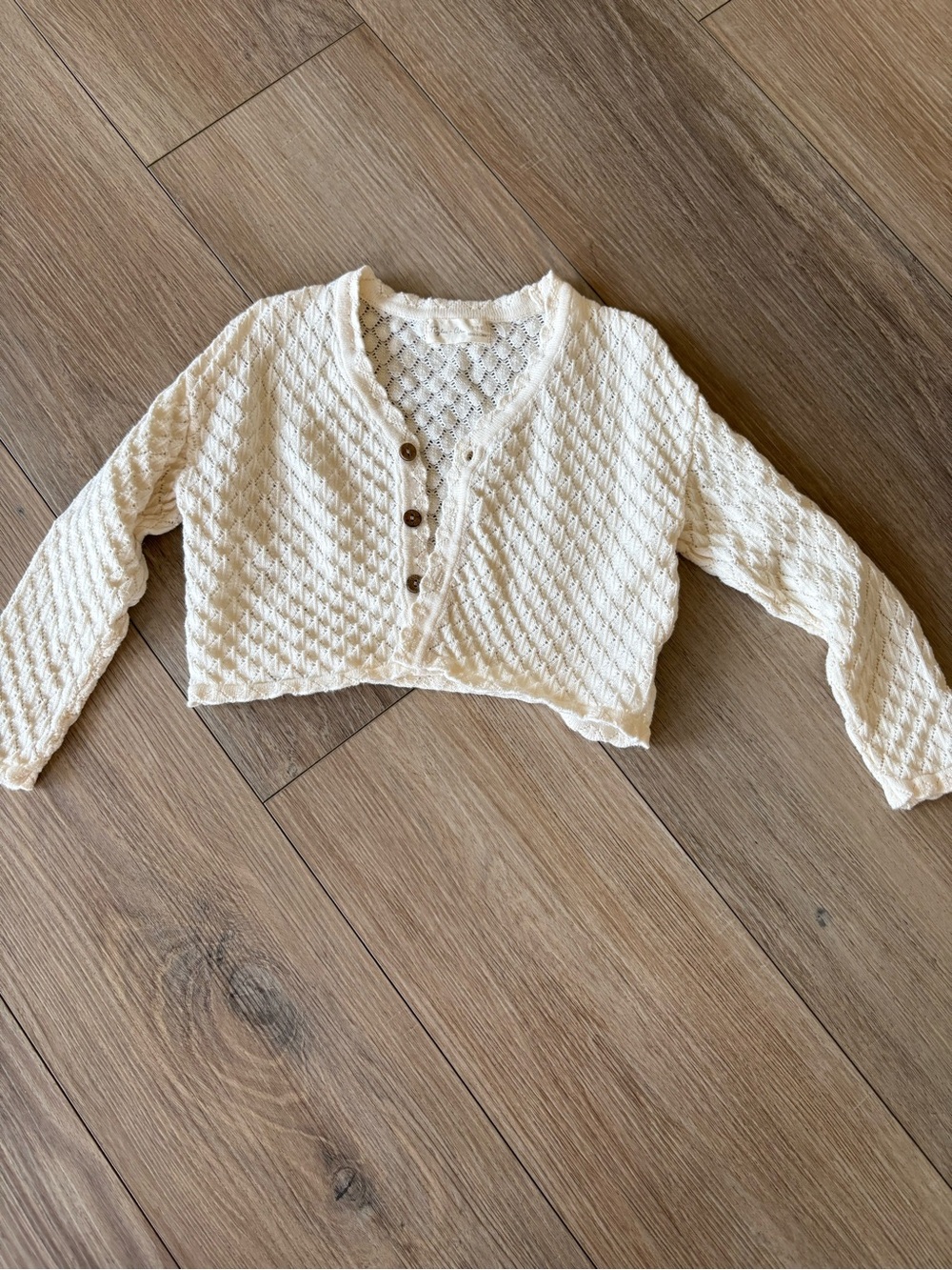 Rylee + Cru Cream Crochet Cropped Button Cardigan